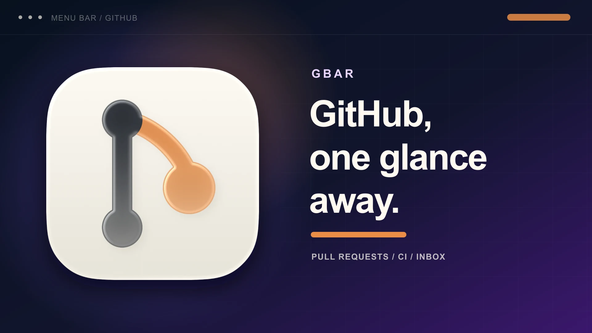 The gbar app icon beside the words GitHub, one glance away on a dark violet background
