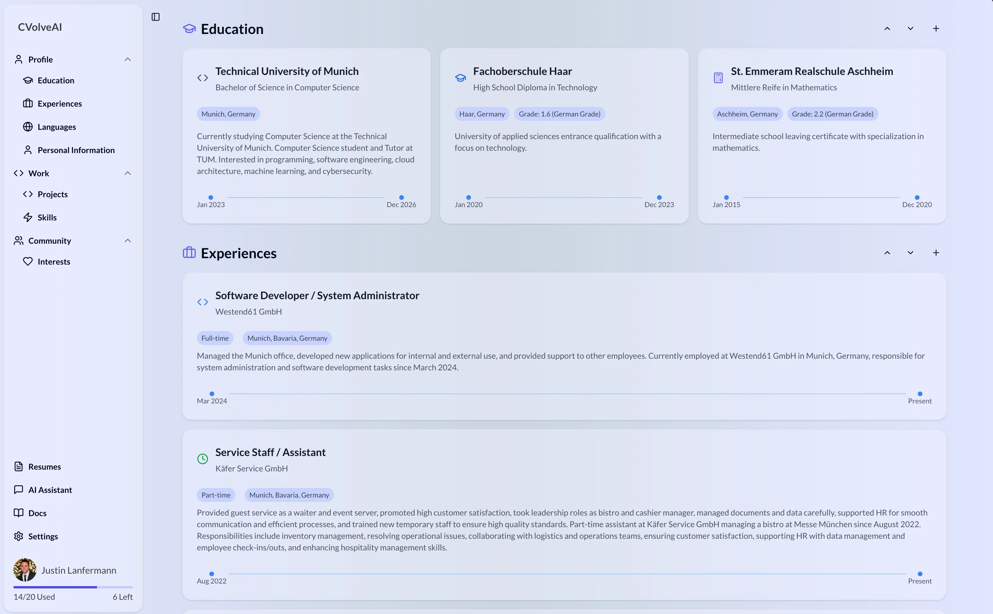 Main page with selected items