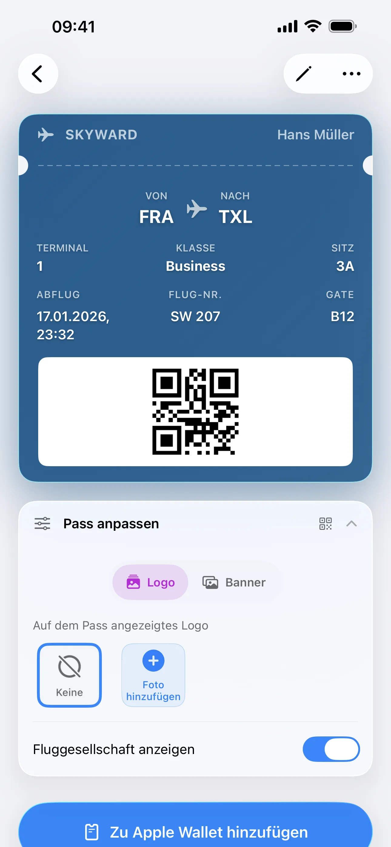 Flugticket anpassen