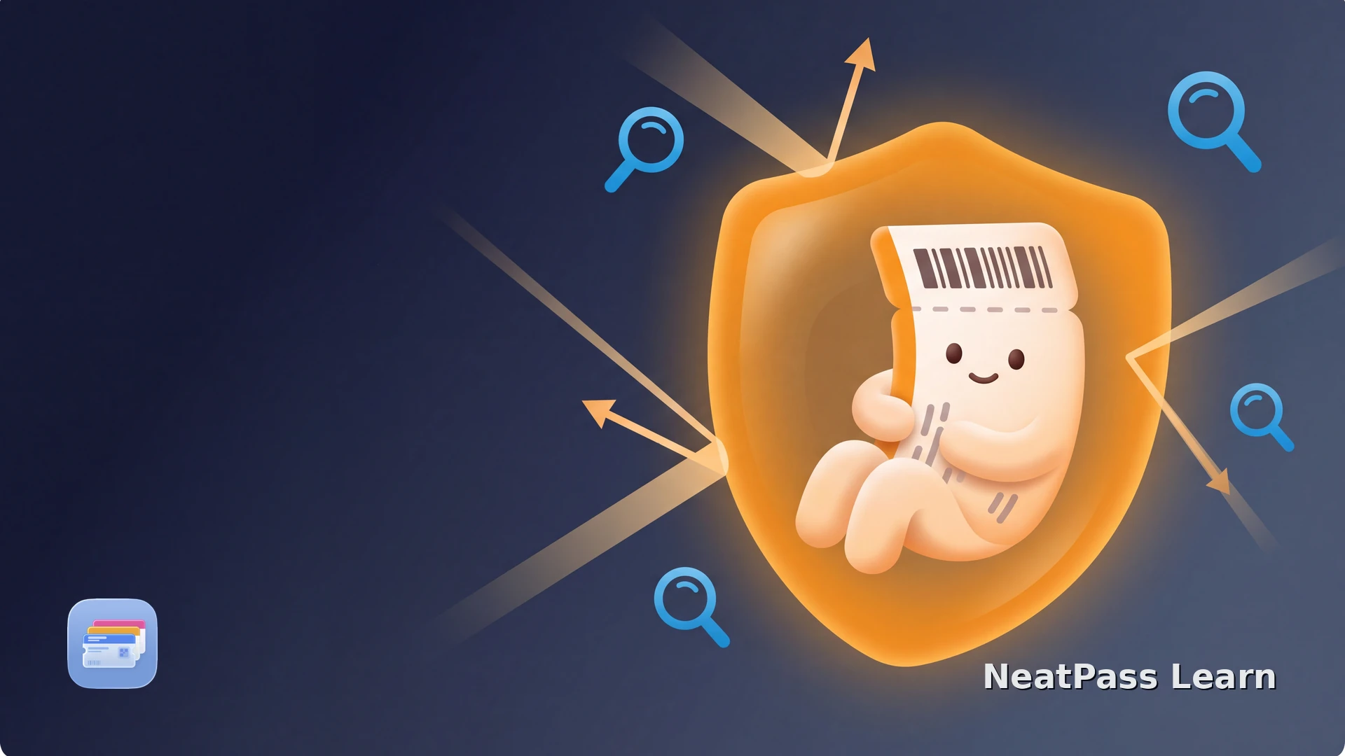 A boarding pass rests inside an amber shield as scanning beams bounce away