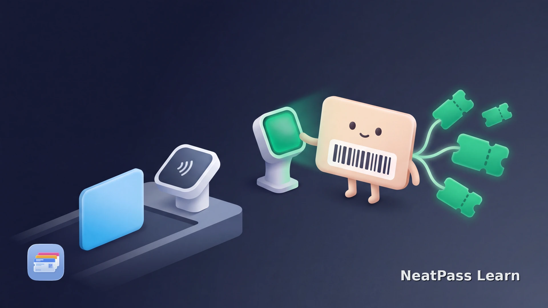 A loyalty card scans at a grocery checkout beside a separate contactless payment lane