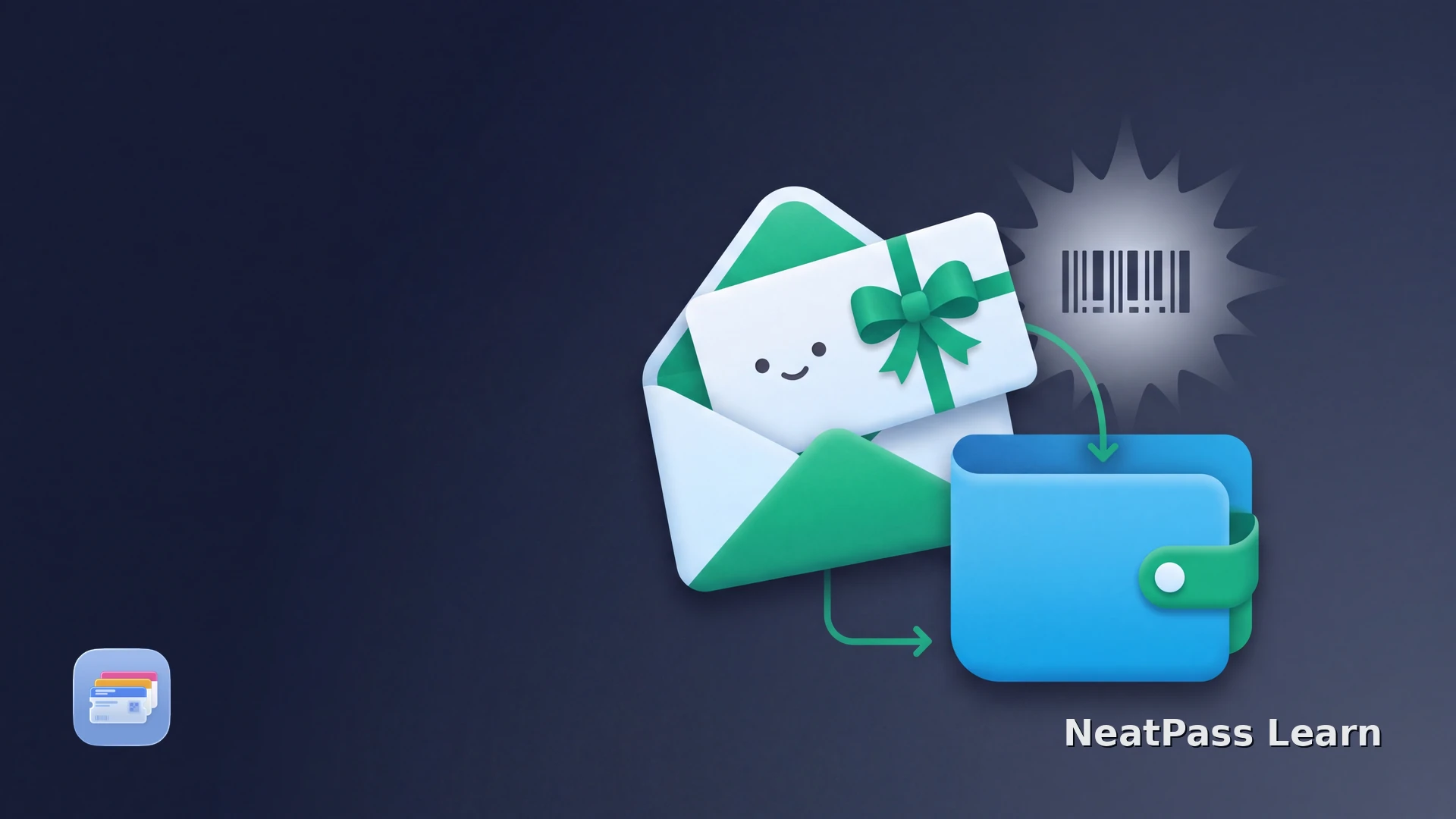A stable gift card leaves an envelope for a wallet pouch as a temporary checkout code fades