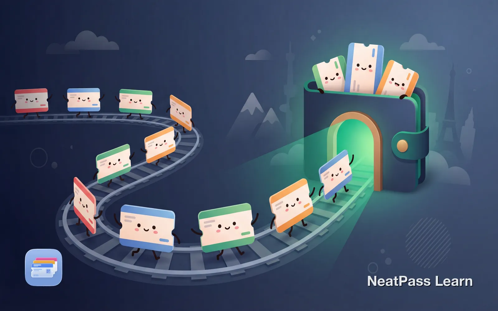 European train tickets from different railways finding their way into a glowing Apple Wallet